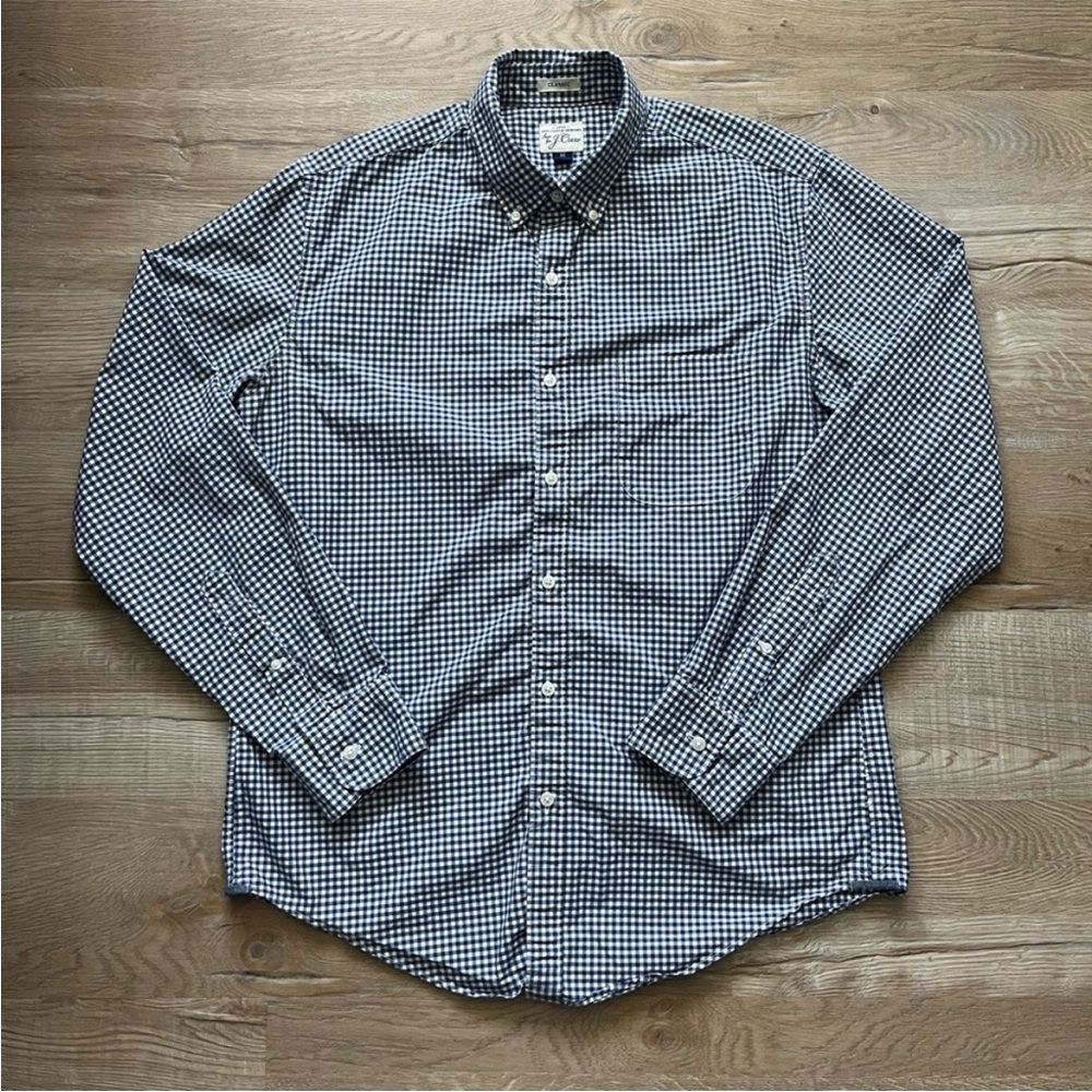 J. Crew Navy Checkered Casual Classic Fit Shirt - Picture 3 of 7